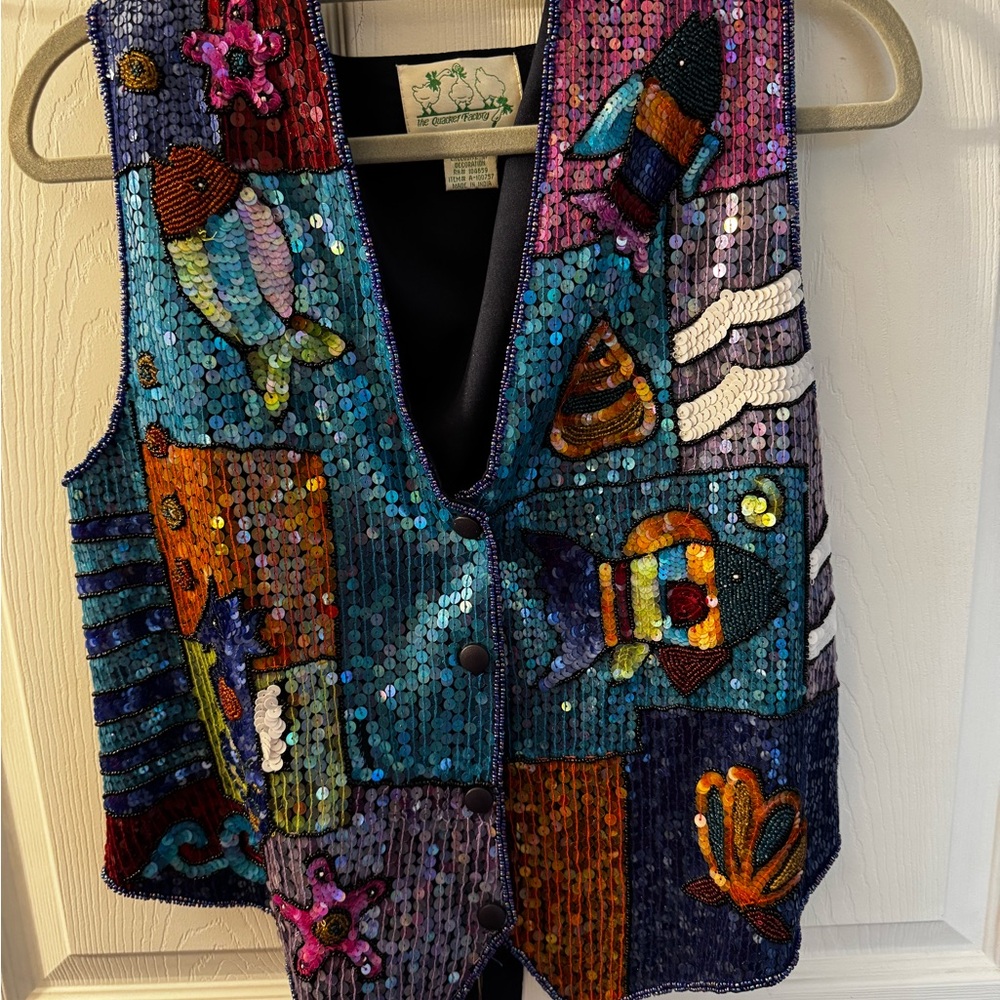 Quacker Factory Sequin Vest with Pink and Blue Accents